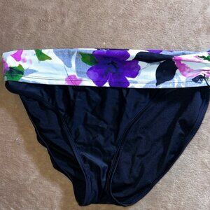 Jaclyn Smith Women Sz 14 Black‎ Floral Trim Bikini Swimwear Bottom (Q)